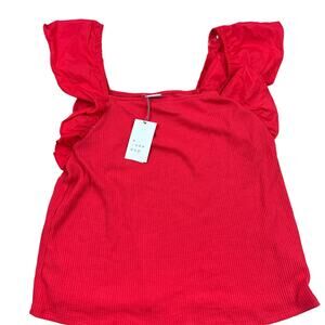 A New Day Women's Red Ruffle Short Sleeve Ribbed Knit Top - Size XXL - NWT